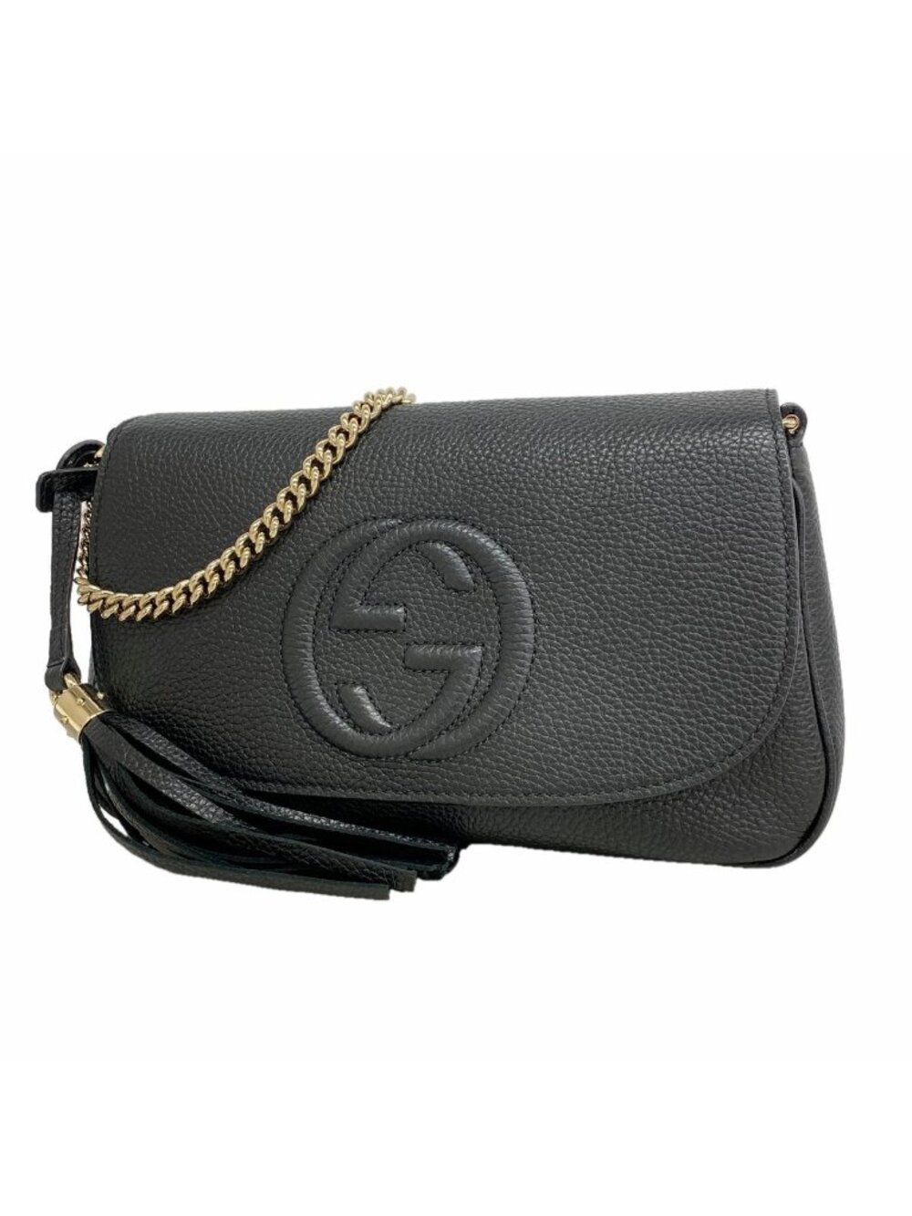 Gucci Shoulder Bag Soho Leather Black Champagne Gold